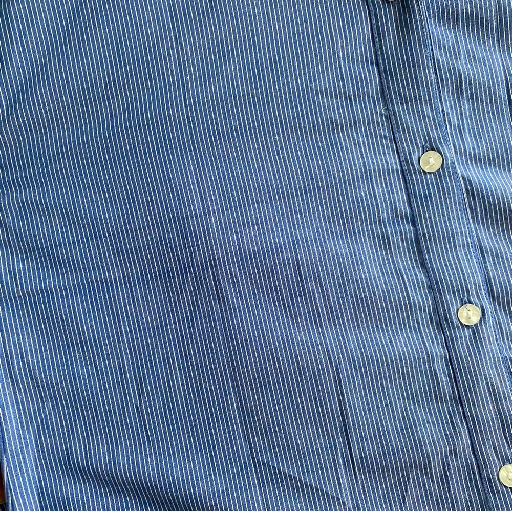 ABERCROMBIE PINSTRIPE COTTON POPLIN MIDI SHIRT DRESS COASTAL RESORT Blue White S - Picture 8 of 11